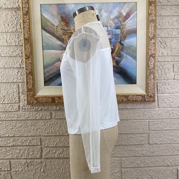 Gioano Sheer Mesh Contrast Pullover Style Knit Top - Picture 3 of 8